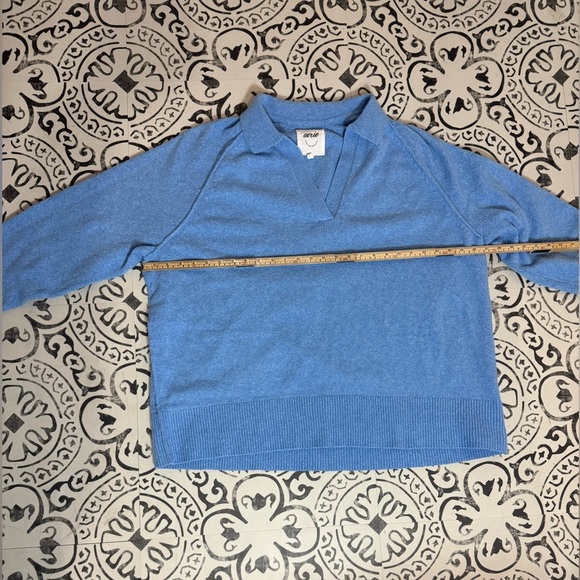Aerie Oversized Blue unREAL V-Neck Baggy Collared Polo Sweater - Large - Picture 13 of 16
